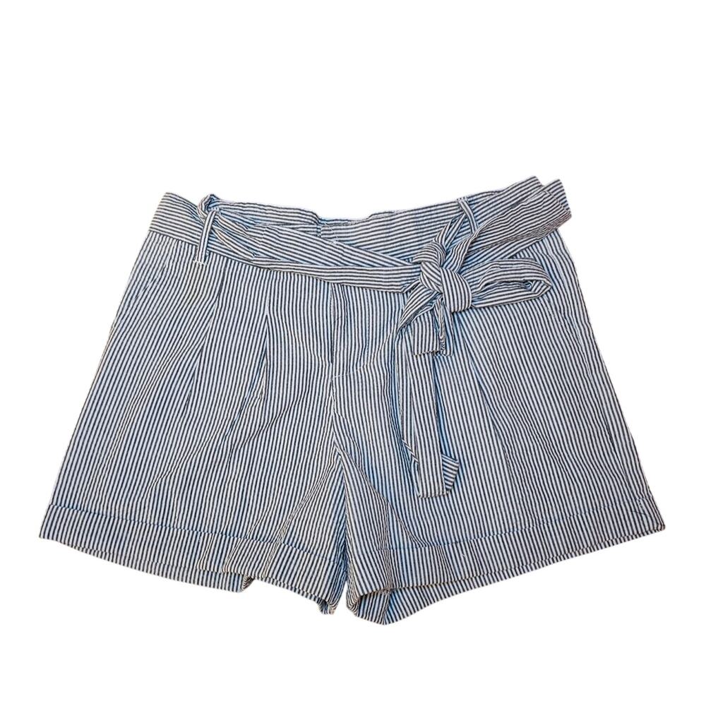 Lauren James Co Bow Shorts Womens Size Small Seersucker Pinstripe w Belt  (661)